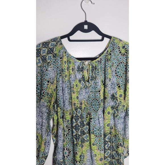 Spense Shirt Womens XL Green Blue Boho Peasant Tunic Top Bell Sleeve Print Flowy - Picture 5 of 7